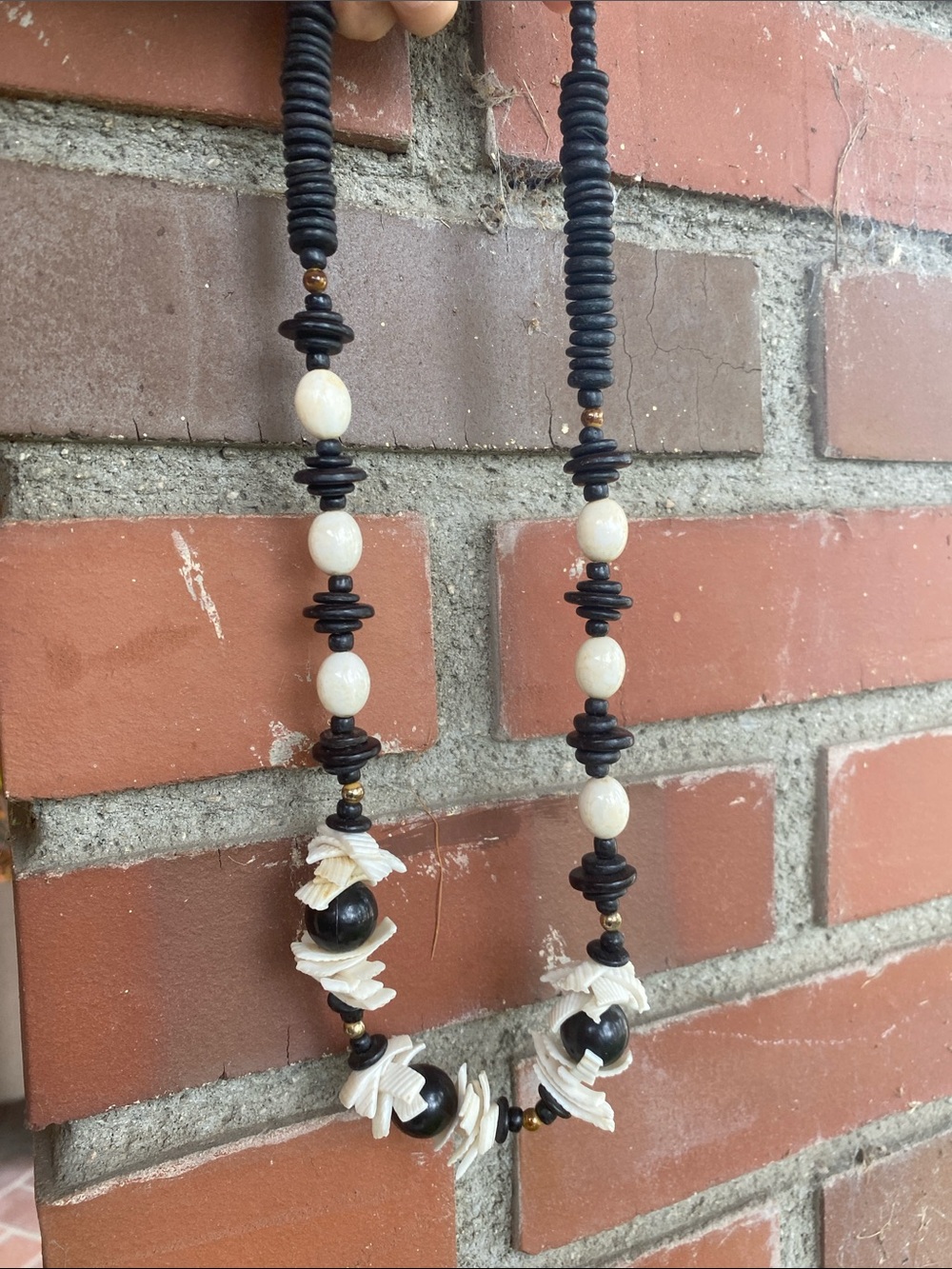 Vintage Handcrafted Black and White Beaded Necklace